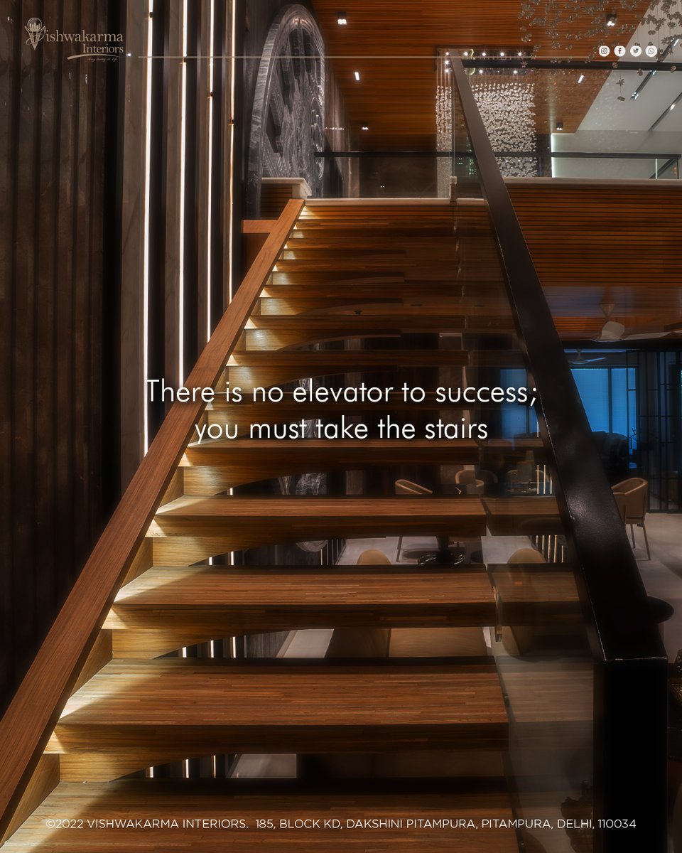 'There is no elevator to success; you must take the stairs.'
--
#vishwakarmainteriors #arjatinsharma #arkuldeepsharma #woodenstaircase #woodenstairs #cantileverstairs #cantileverstaircase #modernhomes #opulenthomes #luxuryhomes #wood #stairs #staircase #moderndesign