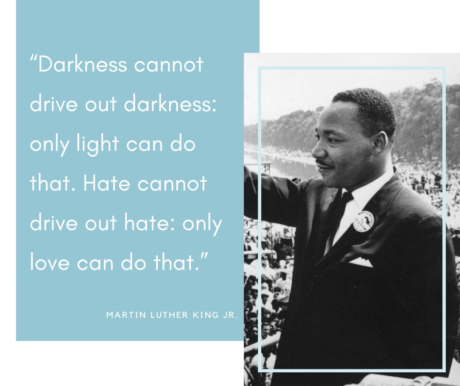Hope_Center's tweet photo. "Darkness cannot drive out darkness; only light can do that." 
Today we honor and remember the legacy of Martin Luther King Jr. Happy MLK Jr. Day! 
#mlkday #justice #thehopecenter #nonprofit https://t.co/DIq8PSICWA