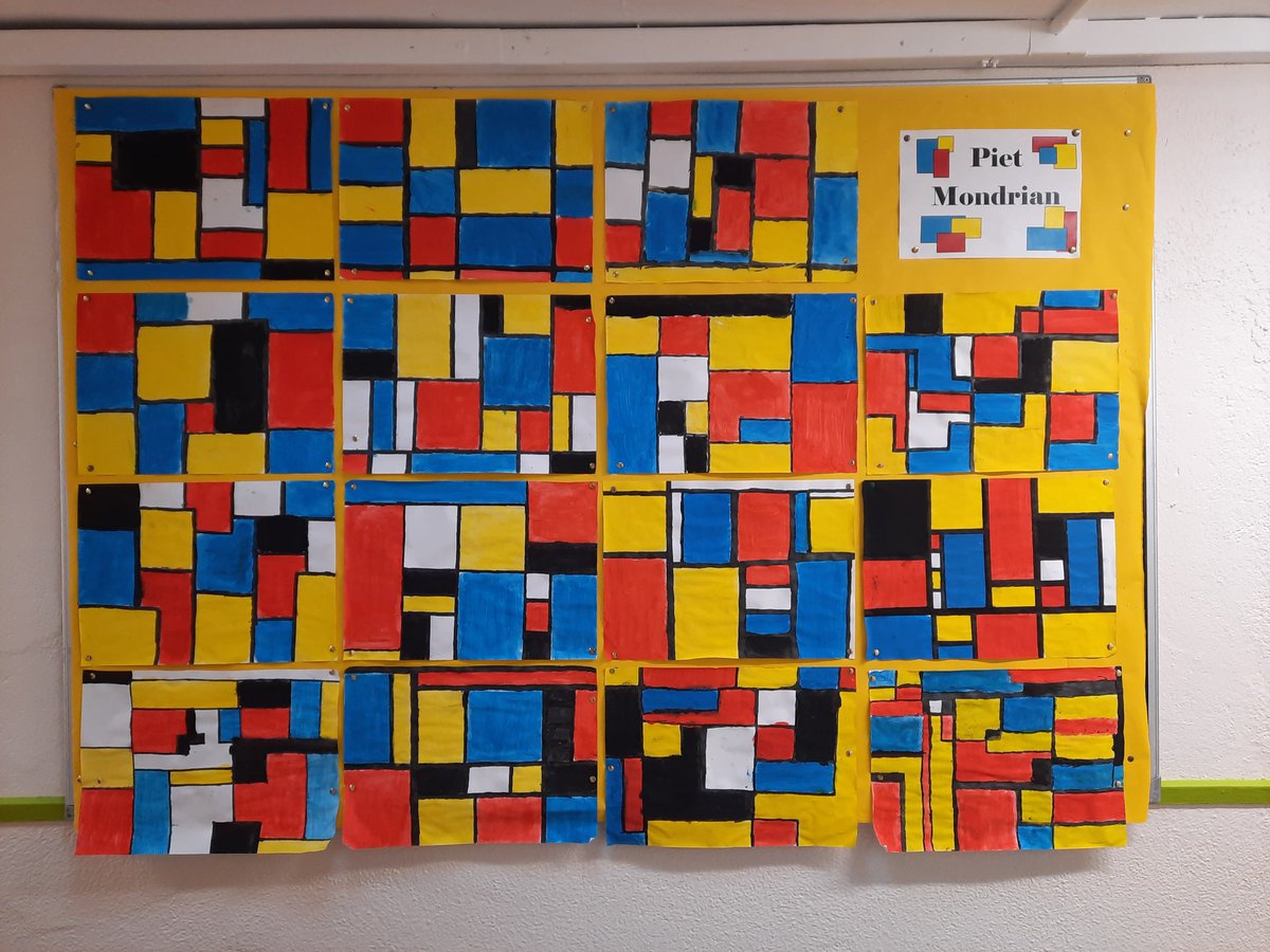 parke_ns's tweet photo. Mondrian abstract art work from 5th/ 6th class. https://t.co/c12phP5Azd