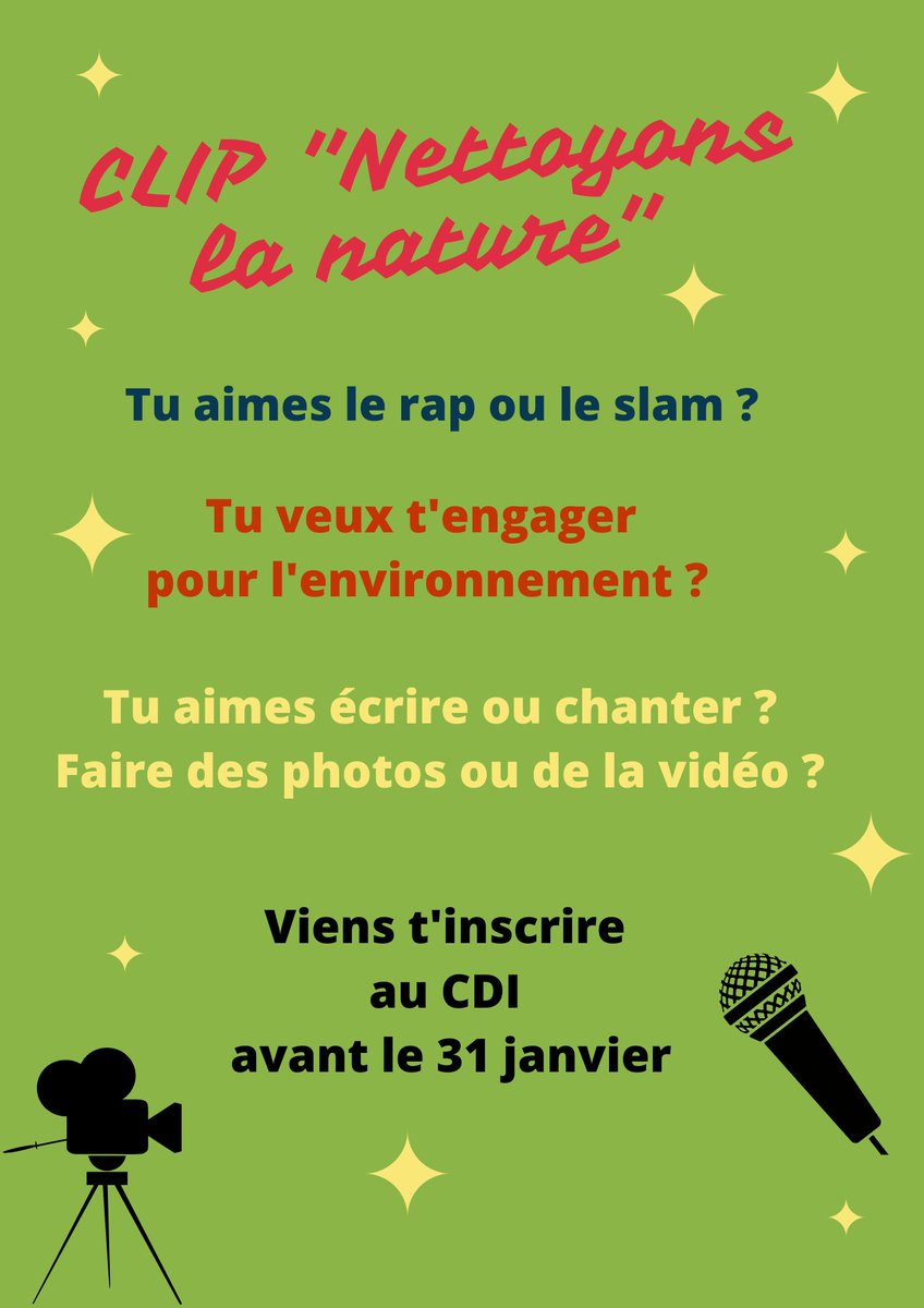 Après le slam anti-gaspi, grand gagnant du concours départemental de Slam l'an denier, le collège vous propose cette année de créer un clip contre le rejet des déchets dans la nature. #NettoyonsLaNature
<a href="/AcademieNice/">Académie de Nice</a> #EEDD #slam