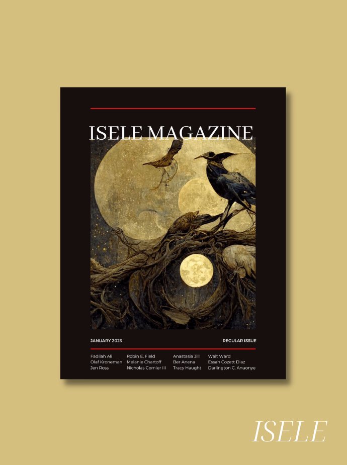 IseleMagazine's tweet image. Our first regular issue of the year is here.

Edited by @haught_tracy and @MsOlisakwe, it features new poems, stories, and interviews by Ber Anena (@ahpetite), Fadilah Ali, Nicholas Cormier III, Essah Cozette Diaz(@EssahCozett), artworks by Walt Ward, and more✨