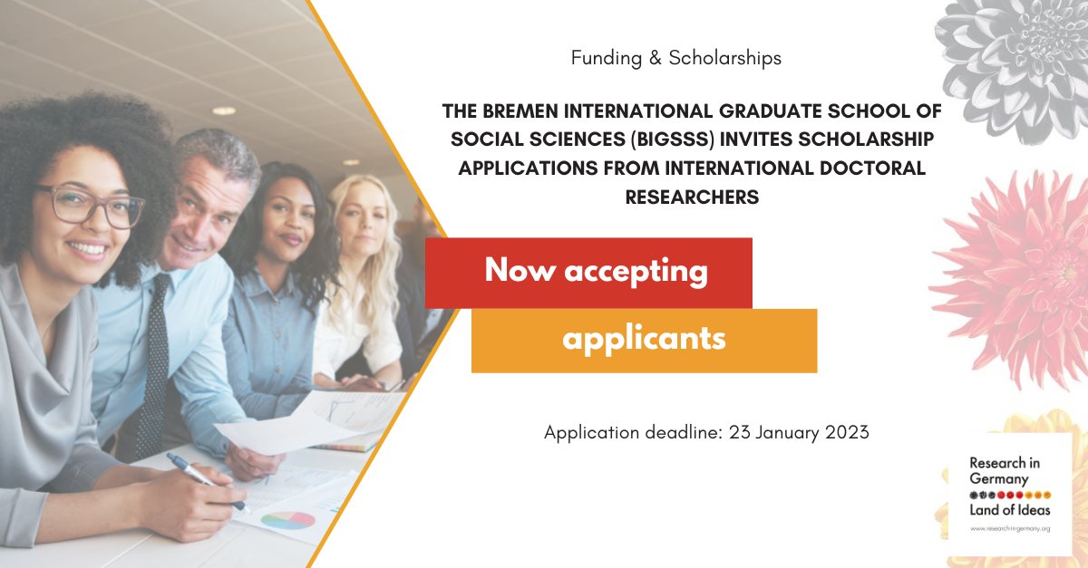 ResearchGermany's tweet photo. Are you a #PhD candidate in #SocialSciences? Are you searching for #Funding opportunities in Germany? 🇩🇪 
Apply for the new Graduate School Scholarship Program by @BIGSSS_Bremen here  👉 https://t.co/Xo8FU9c5gz @DAAD_Germany https://t.co/rd8jWhoqY3