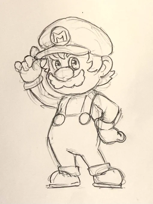 #1日1ラクガキ「ろくに調べもせず描いてみる」マリオさんは結構いける自信あったんだけど、ダメだ何か違う。違い方が気持ち悪い‥‥ 