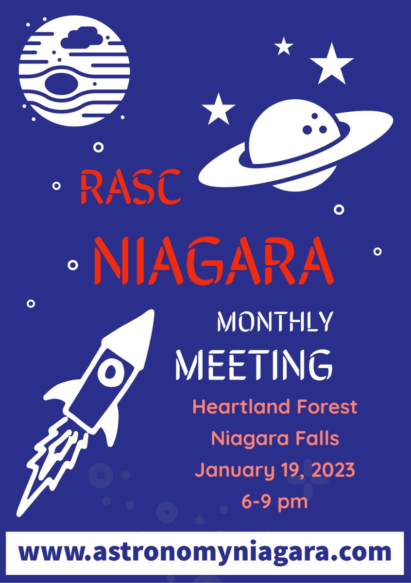Our first meeting of the year will be on January 19 at Heartland Forest in Niagara Falls. Beginners will have their session at 6 p.m. The general meeting will start at 7. If it’s clear, maybe we’ll set up some telescopes to look at Mars, Jupiter and Orion. #astronomy
