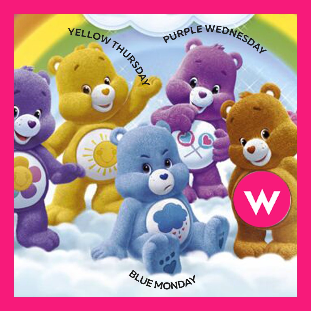 #BlueMonday 🥵🤔

Pour stopper les mauvaises ondes, on s'est amusés à être créatifs et on a décliné d’autres jours…

Ça donne ça :

👉 Le Purple Wednesday : ou le mercredi de la douceur 💜

👉 Le Yellow Thursday : c’est la journée vitaminée 🍊 Accrochez-vous ça va bouger !
