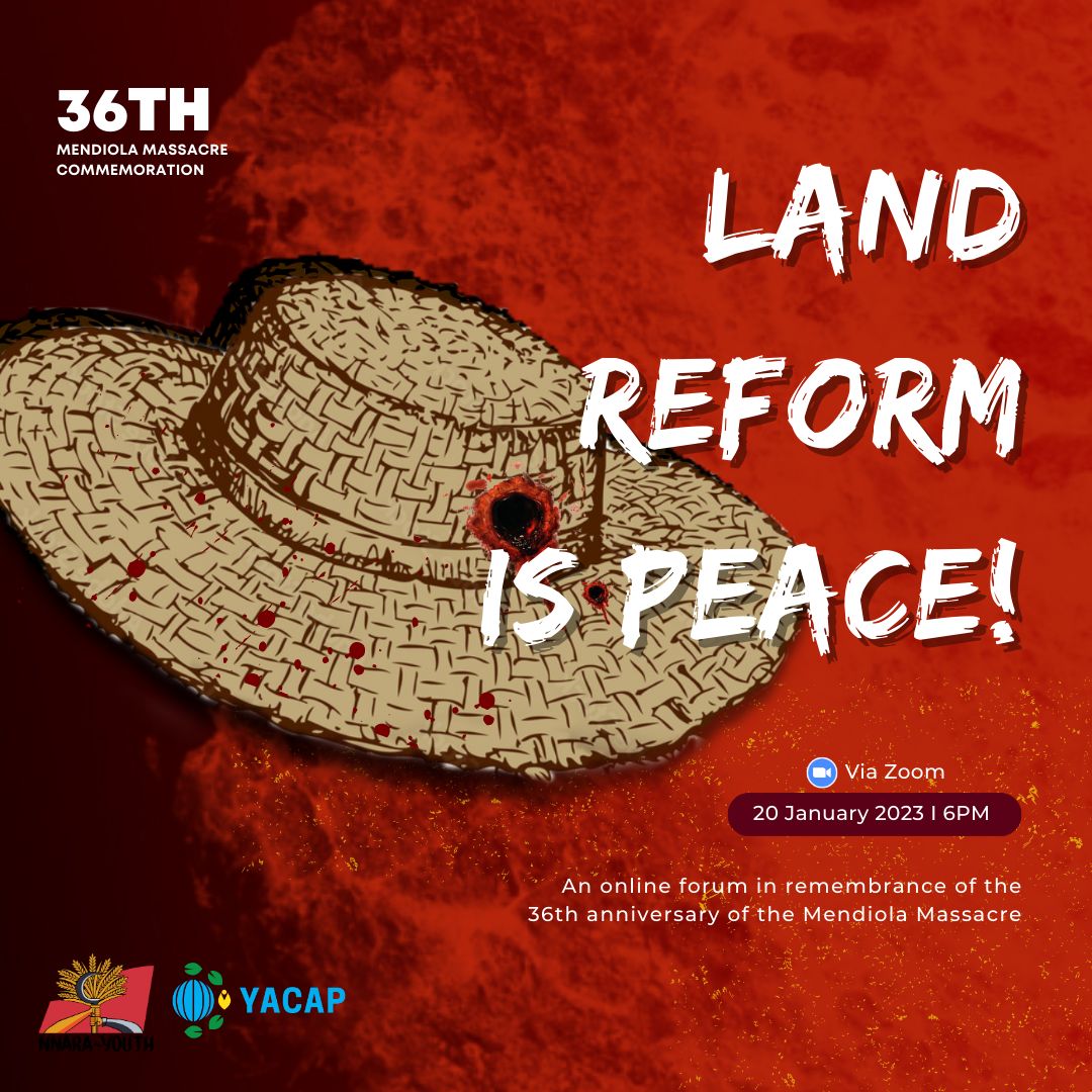 #LANDREFORMISPEACE!
January 20 2023 | 6PM

Environmentalists and peasant advocates alike remember the Mendiola Massacre 36 years ago. The struggle for land reform and justice remains. 

Join us by signing up!
tinyurl.com/LRIPForumSignUp

#MendiolaMassacre36
#MagsasakaMayKarapatan