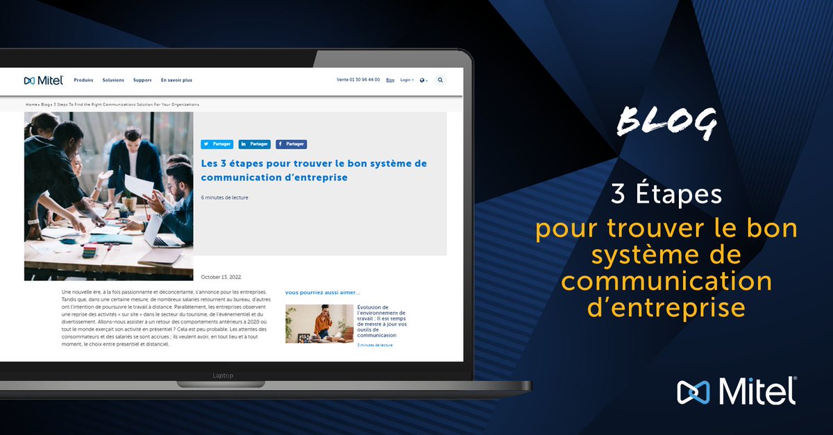 Mitel_FR's tweet photo. [ Blog ] 3️⃣ étapes pour trouver le bon système de communication d’entreprise
▶️ https://t.co/E0DQqW19Jx

Découvrez la méthode développée par Mitel pour définir les éléments clés à prendre en compte pour choisir une solution de communication adaptée à votre entreprise. https://t.co/PgdvTnDGFU