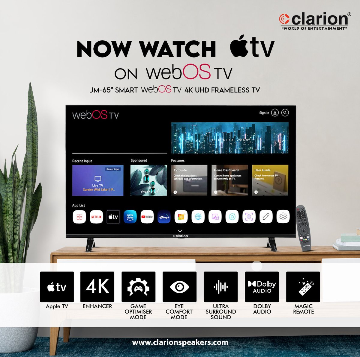 clarionaudio's tweet photo. Now watch Apple TV on Clarion WebOs Leds. 
Available at (32", 43'', 50'', 55" &amp; 65") 📺

Visit Here to know More: 👇
https://t.co/sWgamBH0YU 

#Clarion #WorldofEntertainment #4kledtv #webos #entertainment #cinemaexperience #appletv #ledset #hdtv #webostv #clarion #clarionleds https://t.co/v17R2t5lvc