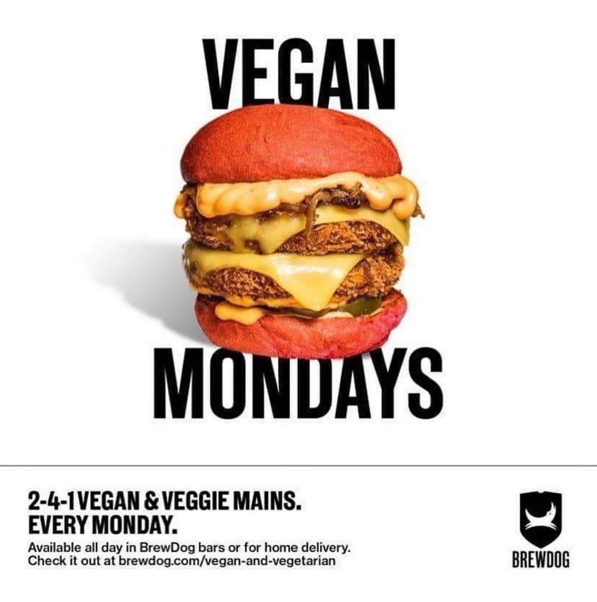 Vegan Mondays are back today and every Monday!! Get 2-4-1 on any vegan &amp; vegetarian mains all day!!😋🍽  #veganburgers #londonvegans #veganuary #veganfood