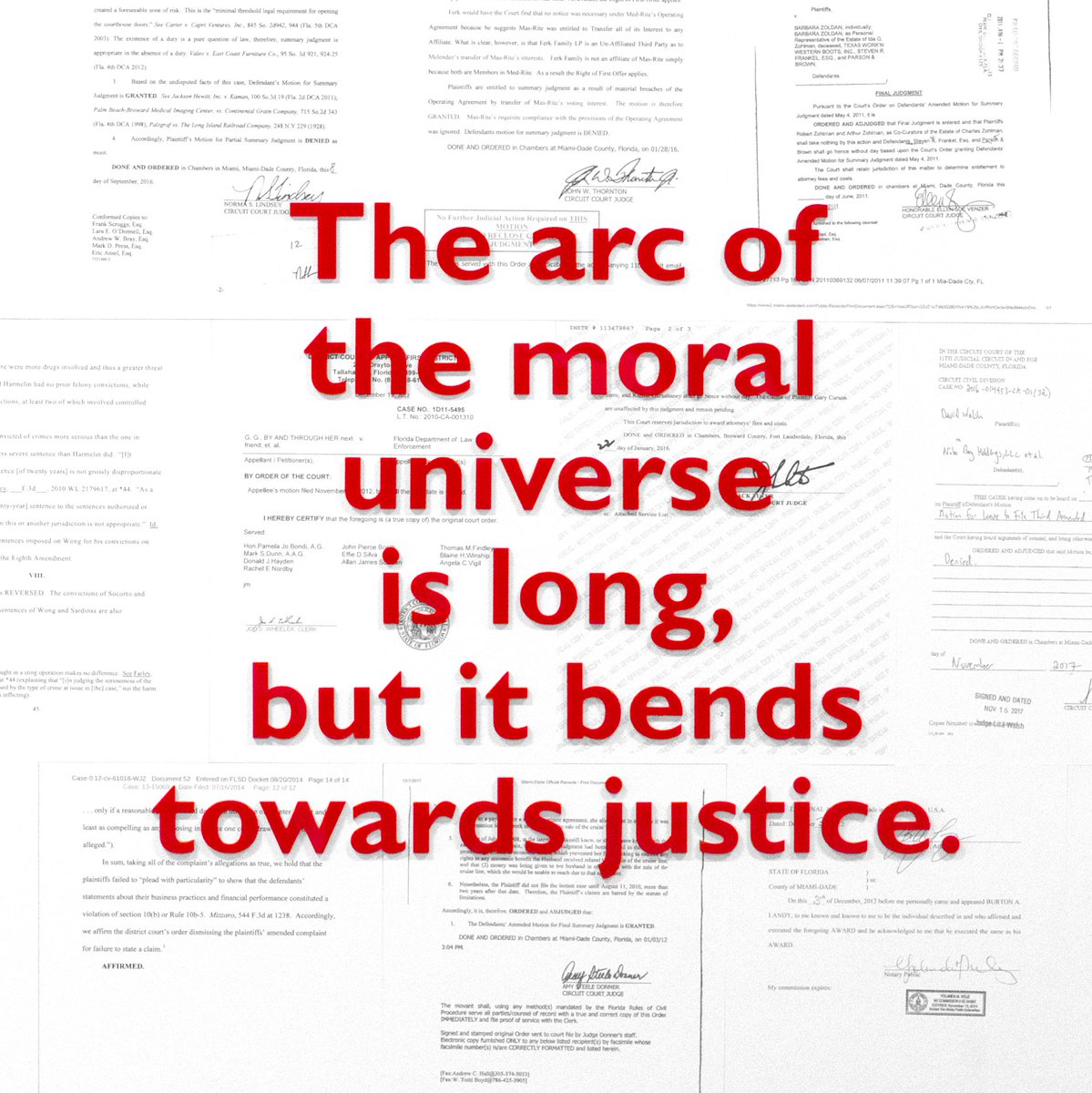 mfh_law's tweet photo. Justice can be slow to attain, but almost everything good in life is. The first piece of art in our office was built around Martin Luther King's words. Behind his words are 24 orders representing our firm's most memorable victories. Happy #MLK Day to all!
#LawRealigned #Justice https://t.co/ABvlFC6Bix