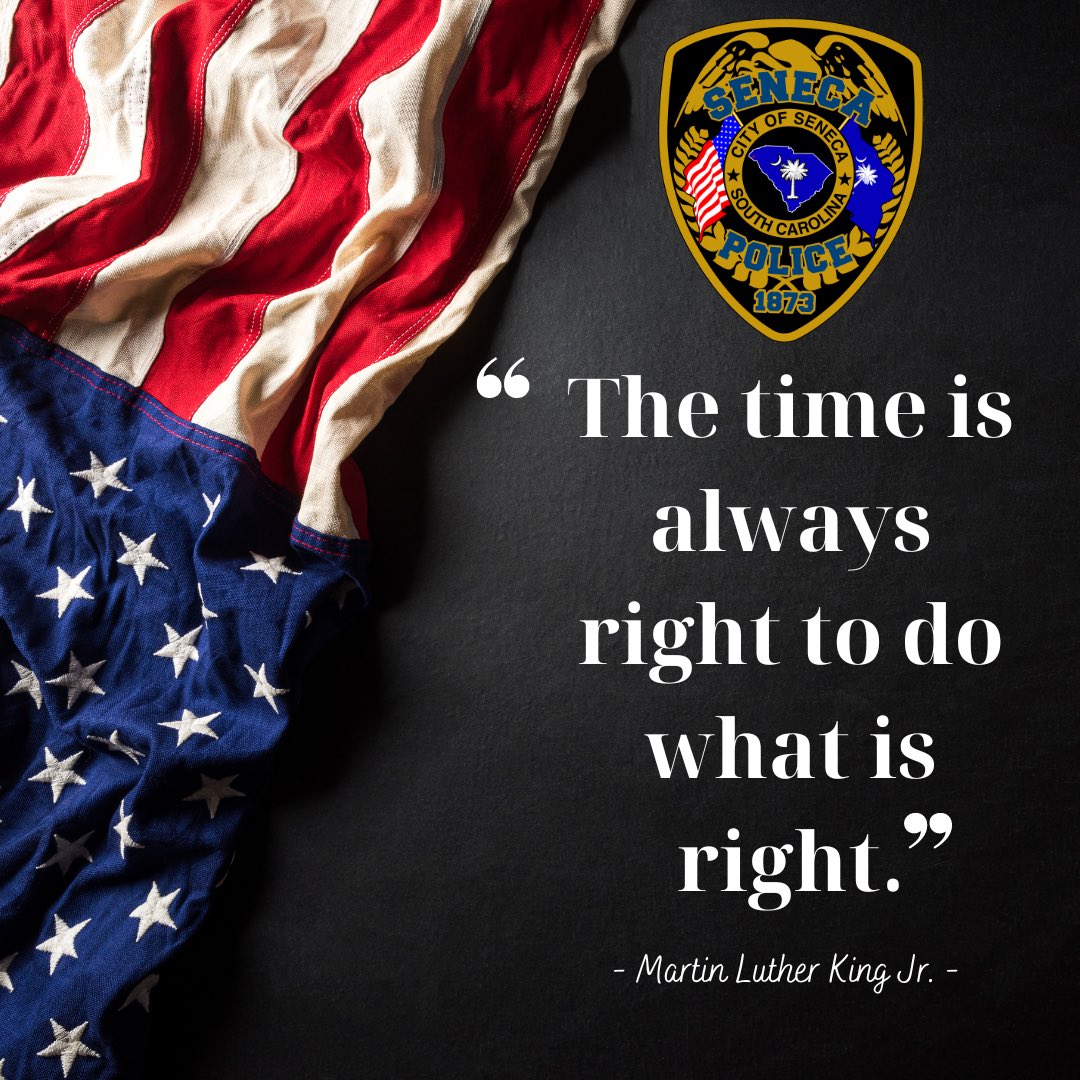 senecapd_sc's tweet photo. To celebrate MLK day we challenge everyone to do a good deed for someone else today.  #SERVE #BETTER https://t.co/6r2vTgqh3T