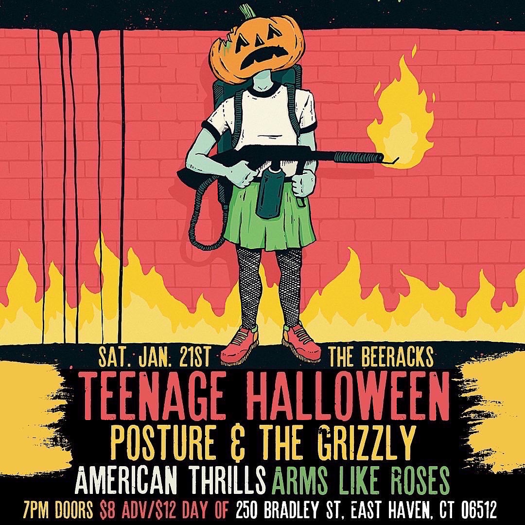 We got a stacked show this Saturday <a href="/TheBeeracks/">The Beeracks</a> with <a href="/tnghllwnband/">Teenage Halloween 🎃</a> <a href="/PostureAndThe/">🛸Posture & The Grizzly🛸</a> @armslikerosesct . We all gonna get spooky. Really excited about this one. Ticket link in bio. ❤️