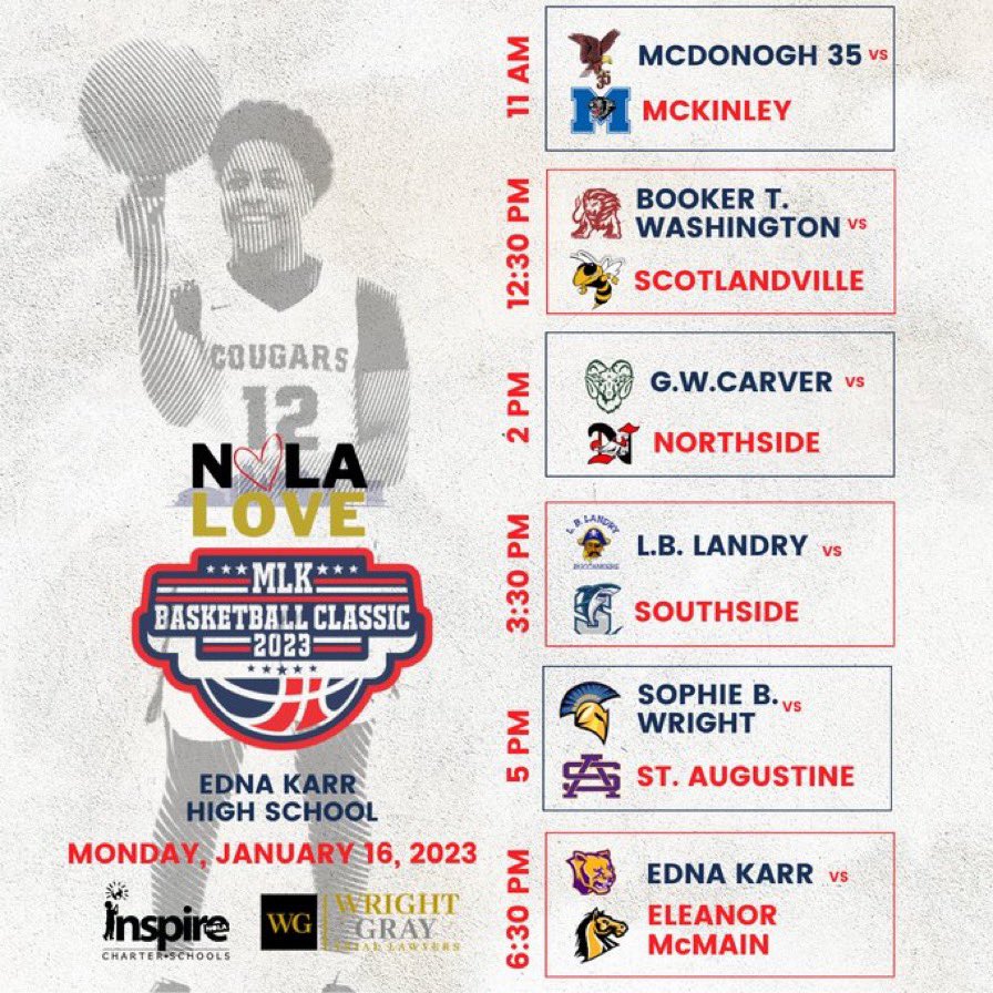 InspireNOLA's tweet photo. Are y’all ready for some basketball?! Come out to @EdnaKarrHS today for a day of action-packed high school hoops featuring some of the best talent from south Louisiana!Tickets are $20 at the door! 🏀⛹🏽‍♂️ https://t.co/mWIiKzjmFj