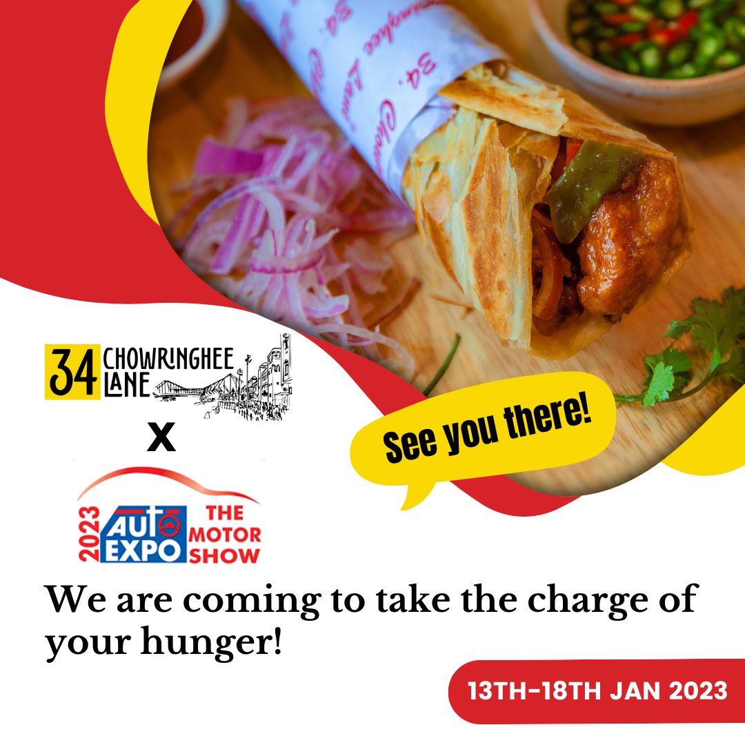 We are available at yet another mega event. Have the tasty and fresh Kolkata-style Kathi Rolls at The Motor Show happening till 18.01.2023. 

#AutoExpo #TheMotorShow #nonvegroll #suchcravings #authentickathiroll #crispykathi #rollkathi #34CL #34chowringheelane