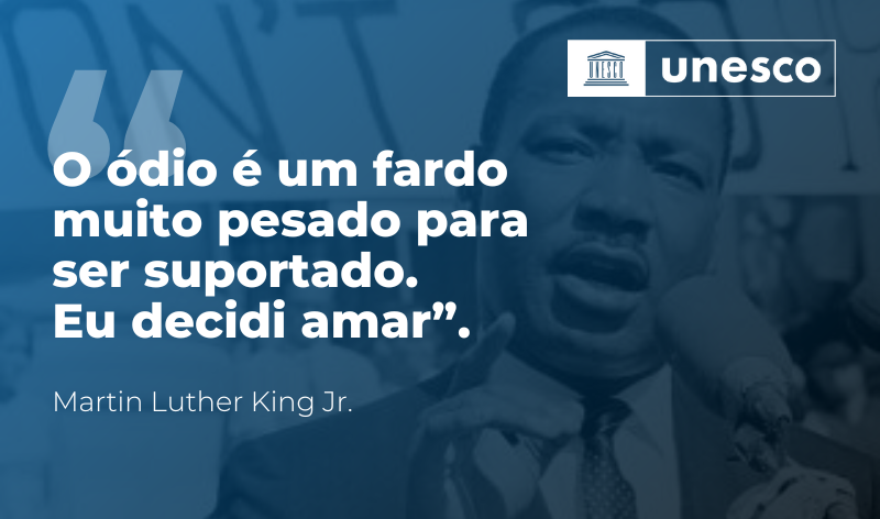 UNESCOBrasil's tweet photo. Hoje, nós prestamos homenagem a Martin Luther King Jr., nascido no dia 15/01/1929. Nestes tempos conturbados, a sua luta implacável pela justiça ecoa mais do que nunca.

Agora é o momento de fazer o que é certo. Defender a nossa humanidade compartilhada &amp; #LutarContraORacismo https://t.co/AToWxuxhTj