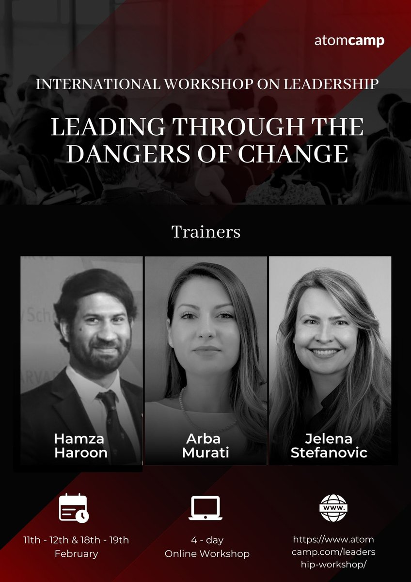 atomcamp's tweet photo. Presenting our trainers for International Workshop on Leadership. 

Jelena Stefanovic, Arba Murati &amp; @HamzaAliHaroon are @Harvard University Graduates with exceptional experience in leadership training globally.

Join our 4-day workshop:
https://t.co/WM6STlxWEz https://t.co/Irg8G7e77b