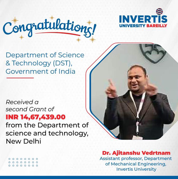 InvertisUni's tweet photo. Congratulations Dr.Ajitanshu Mishra for achieving a huge accomplishment. We feel  so proud that you are one of the great personality of our Invertis Family.

#Proudinvertian #Invertis #Invertisuniversity #DCS #Mechanicaldepartment #Engineering https://t.co/JTXs8LYvZn