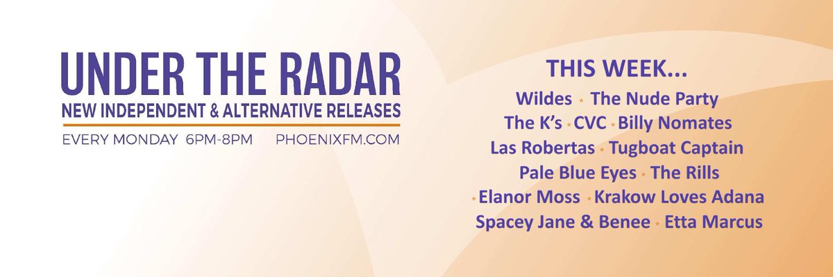 Tonight on @phoenixfm 6-8pm new music from @WILDESMUSIC (Album of the Week), @LasRobertas @pbemusic @elanor_moss @tugboatcptnband @ettamarcus @keysideliv @TheKsUK @TheGreatLeslie_ @krakwlovesadana @PynchBand @DARKS0FT @RosaCaelum @CVCband_ @RoyelOtis @mayalakhani_ @katedavismusic