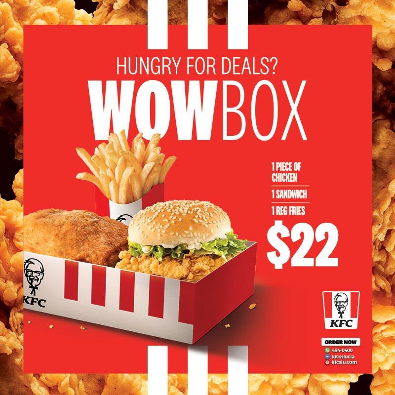 kfcslu's tweet photo. The WOW Box special is BACK! 😋
Enjoy this special today by ordering yours FOR DELIVERY ONLY via our website https://t.co/uHdAjCp0dM or our WhatsApp platform +1(758) 484 0400.
It’s Finger Lickin’ Good 🤤
—-
#kfc #kfcslu #kfcstlucia #itsfingerlickingood #wowbox #stlucia🇱🇨 https://t.co/CQj1dgJaij