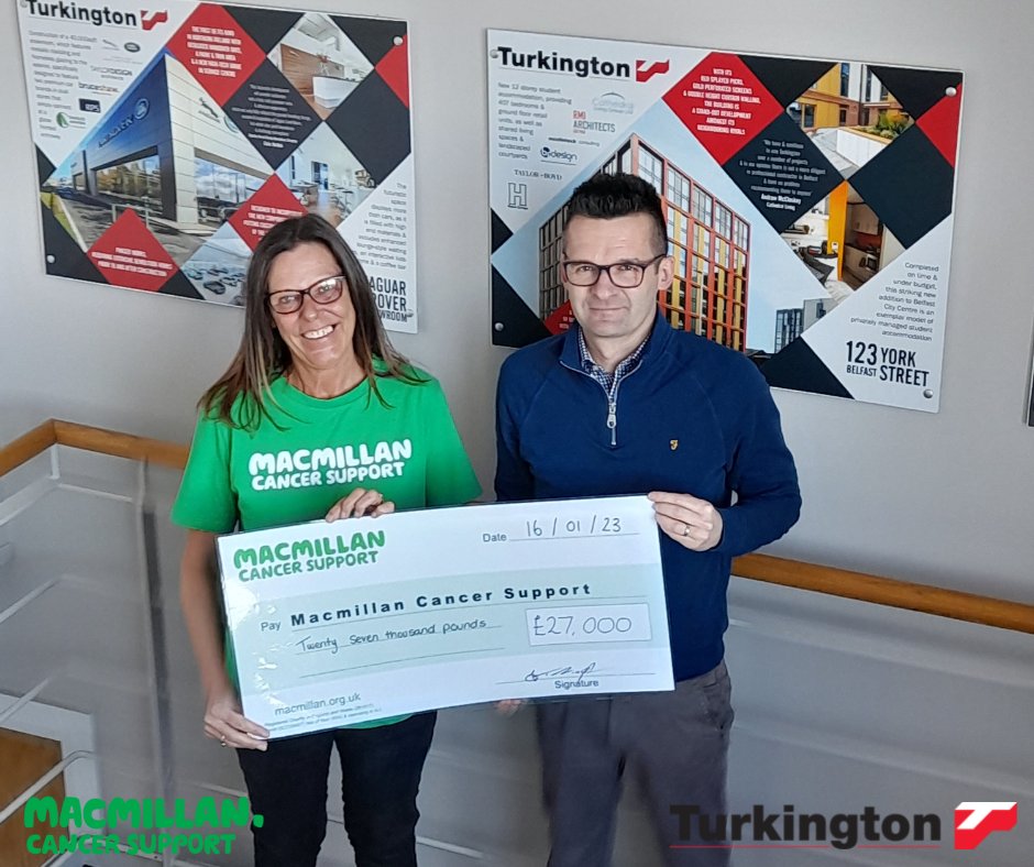 What a privilege it is to present our 2022 chosen charity with £27,000.00.  @MacmillanNI has been the centre of our fundraising events since 2019 & to date we have raised a staggering £69,488.73. We would like to thank EVERYONE who donated so generously 🤗💚
#charityoftheyear