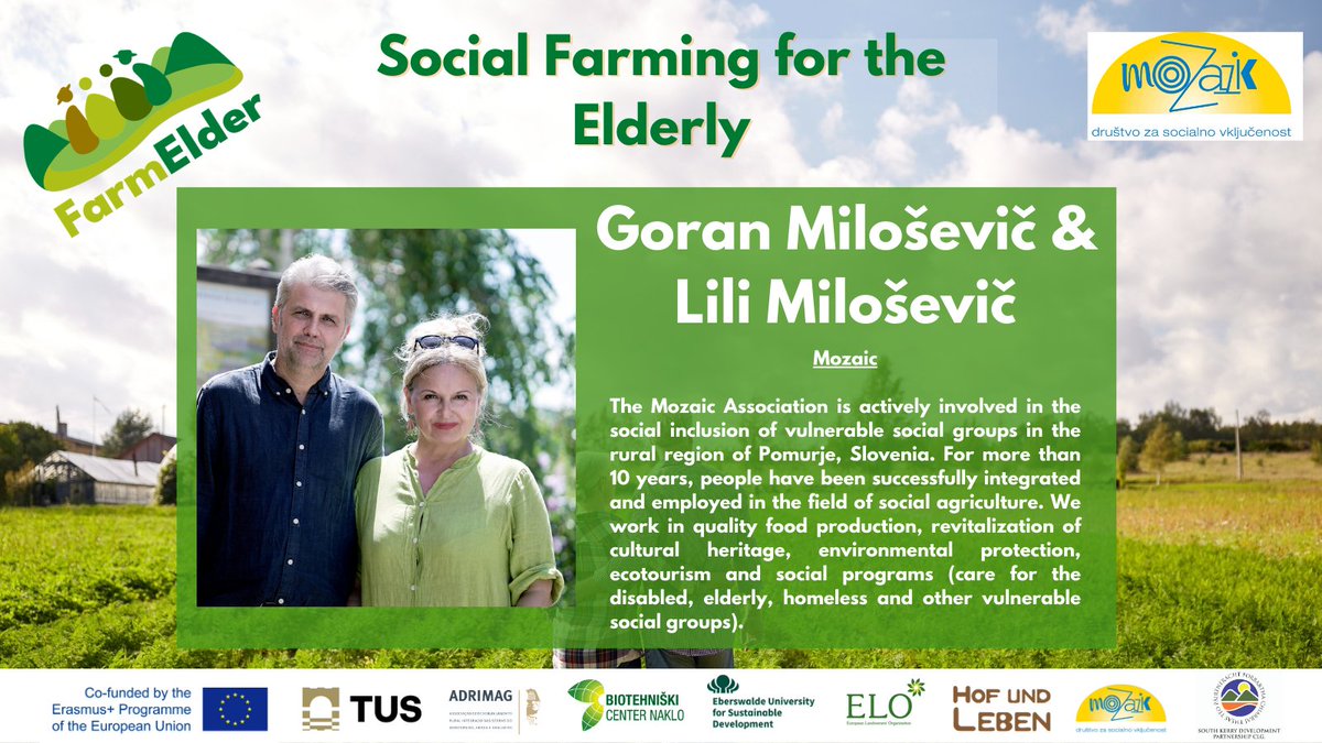 📢Ever wonder who's behind the wheel of the #FarmElder Project?

Welcome to Day 5 of our Meet the Team Campaign! 
 
Today, we are very pleased to present Goran and Lili from Mozaic - Association for Social Inclusion (mozaik-drustvo.si)!