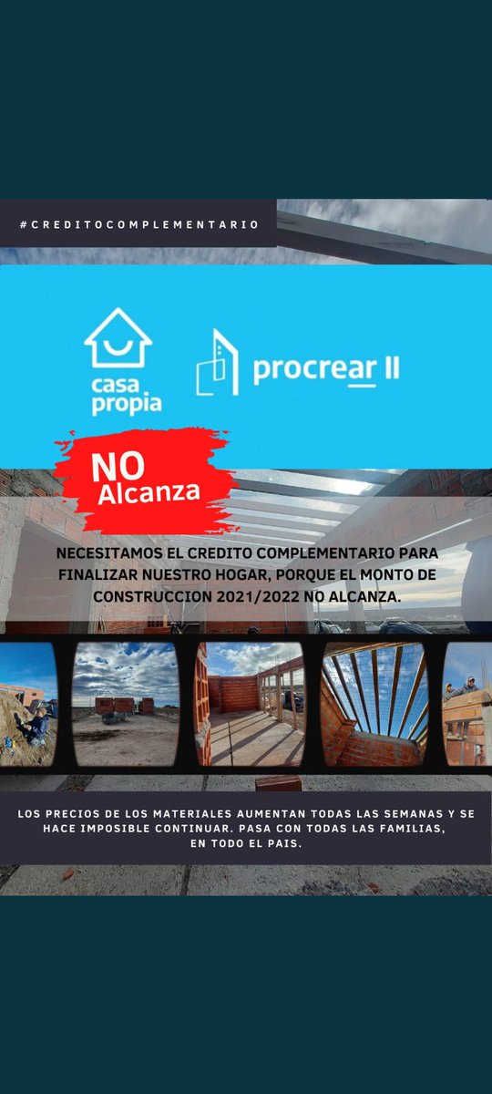 carballo_guada's tweet photo. @MinHabitatAR @smaggiotti @alferdez @micavillaverd Los beneficiarios del PROCREAR 2021 y 2022 necesitamos #creditocomplementario para poder terminar nuestras casas... La inflación nos complicó mucho
#complementarioya 
#creditocomplementario #procrearcomplementario
@CComplementario https://t.co/GkvWBDjemD