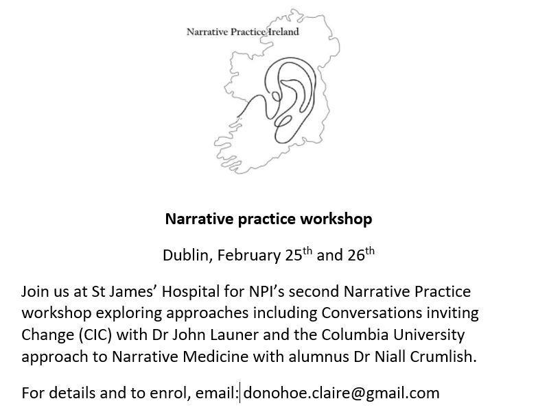 Interested in #NarrativeMedicine and #NarrativePractice? Keen to explore how to combine them?

Come to Dublin next month for a unique weekend workshop led by practitioners of both approaches.