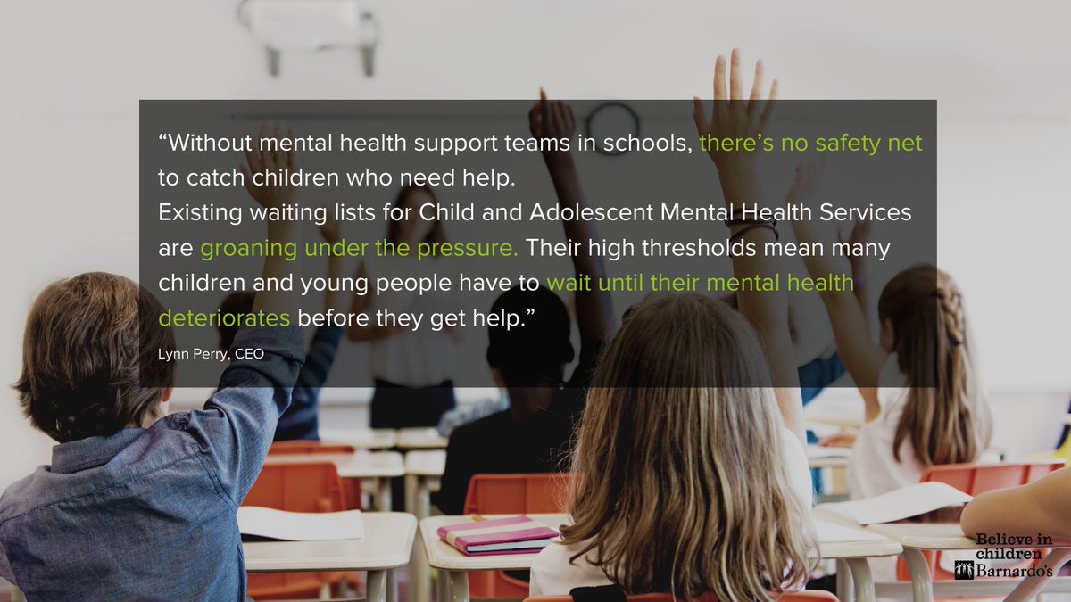 barnardos's tweet photo. We’re calling on the Government to roll-out Mental Health Support Teams to all schools and colleges in England, so all children can access vital early help.

This investment in children could provide cost savings for the public sector. 
 
🔁Retweet if you agree. https://t.co/JhnjYMzaPG