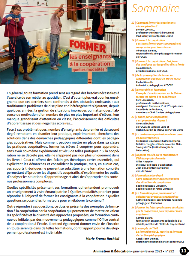 <a href="/OCCE_FD/">Fédération Nationale OCCE</a> @PhilippeMeirieu <a href="/educIFE/">IFÉ</a> Avec des articles très riches sur les enjeux et plusieurs manières de penser et organiser des formations à la coopération. Merci @anim_educ !