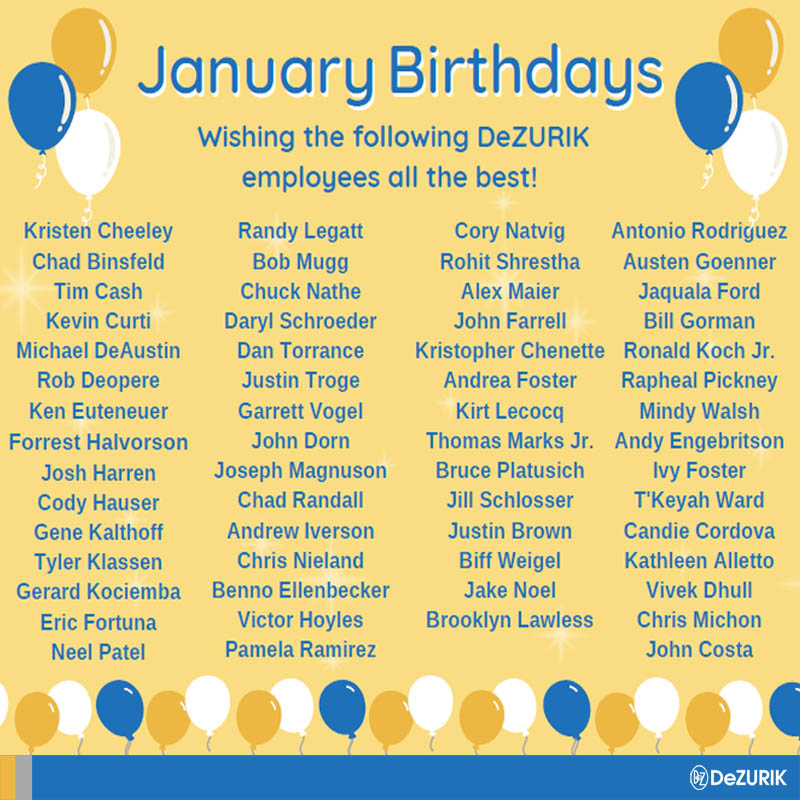 🎈 Happy Birthday 🎈  to all of our great employees who were born in January! 🎂 

#DeZURIKDifference #DeZURIK #January #BirthdayMonth