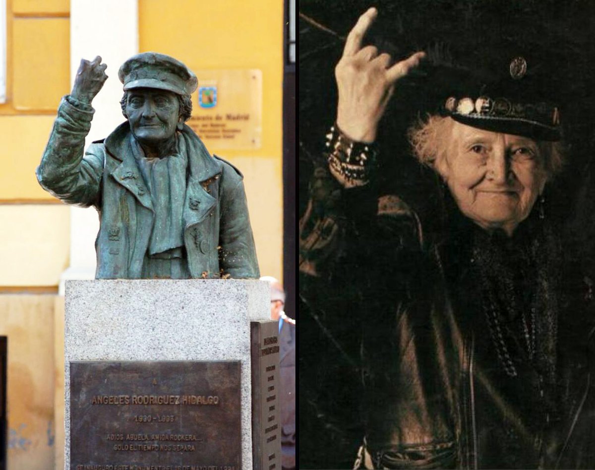 La estatua en honor a Doña Ángeles Rodríguez Hidalgo, la #AbuelaRockera, ha vuelto a ser vandalizada.
Algún energúmeno ha roto sus dedos índice y meñique, destrozando así el característico gesto de los "Cuernos Rockeros/Puño Heavy" de la estatua.
<a href="/Lineamadrid/">Línea Madrid</a> Bulevar Peña Gorbea.