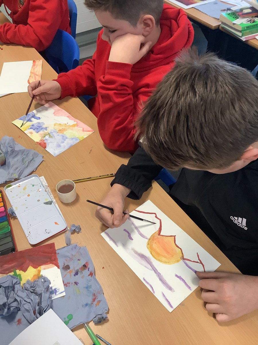 Year6OPS's tweet photo. So much concentration and effort has gone into our #art session in Monet today. Using watercolours we have produced desert landscapes in an abstract style #contextualised https://t.co/u5ZXyHkqBs