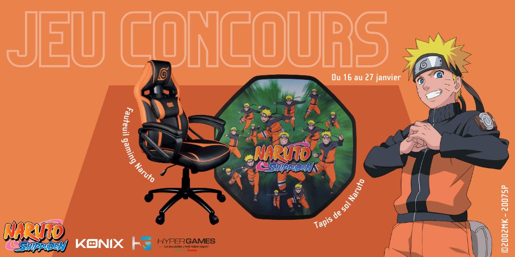 HypergamesA's tweet photo. #Concours 🔥

Pour les fans de Naruto Shippûden, tentez de gagner la chaise + le tapis de souris !😍 
Au total 1 gagnant
Pour participer :

➡Follow @HypergamesA + @KonixInteract 

➡RT le tweet

➡Quel est votre Jutsu préféré ?

TAS le 27/01
👉https://t.co/pnKAK9touM https://t.co/57mnHxZYgA