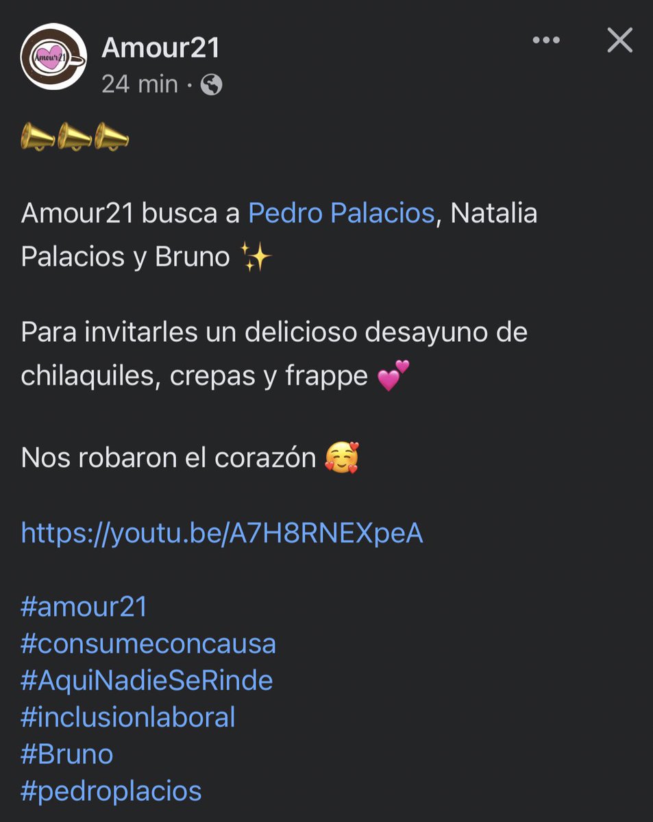 SoyVillalonNL's tweet photo. Amigas y amigos, mi prima Cynthia y las y los chavos del restaurante de Amour 21 están buscando a @pedropalacios8, a su hija Natalia y a BRUNO 🫶🏾.

Ayúdenme a mencionar a Pedro Palacios para que puedan invitarlos por unos Chilaquiles, una crepa y un frappe hechos con mucho Amour. https://t.co/v2gj0kAHXD