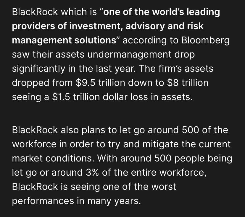 TheGoldApe's tweet image. BLACKROCK ANNOUNCES MASS LAYOFF – $1.5 TRILLION IN ASSET LOSS #BlackRock