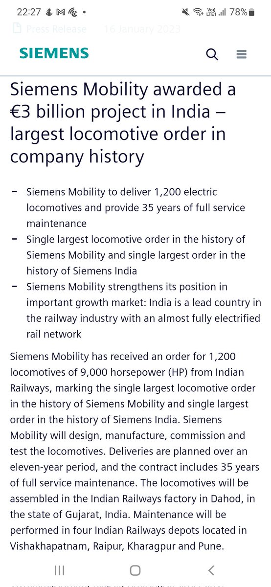 VIDP_DEL's tweet photo. Siemens mobility won a contract to manufacture and supply 1200 locomotives of 9000HP. These would be apart from the exsisting WAG-9H class manufactured by CLW. The objective is to secure 40-45% freight traffic market share.
#siemens #vectron #electricloco #IndianRailways https://t.co/u9yywcafGW