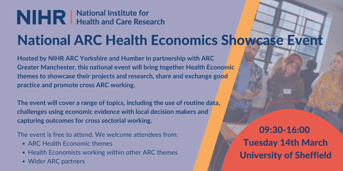 📅 Health Economics Event March 2023📅

Join us at the University of Sheffield for a Cross-ARC showcase event. 

Register here👉 bit.ly/3ijjJwZ 

#HealthEconomics