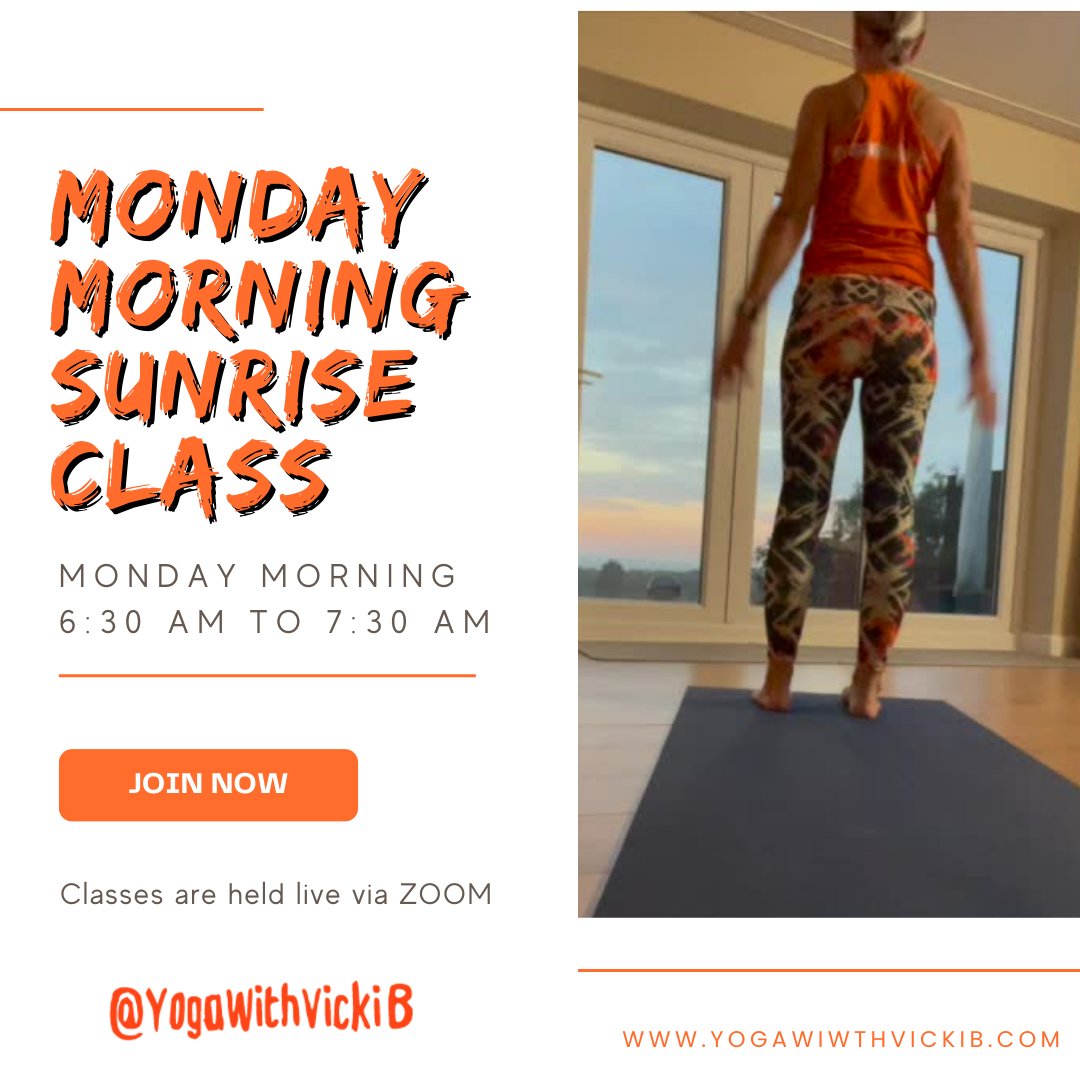 Good morning Sunrise! What better way to start the day than an hour of yoga to stretch into a new week.
Every Monday 6.30-7.30am, live online via Zoom.
Want to join the early risers?  yogawithvickib.com/book-your-clas…
New members always welcome.
#yoga #yogateacher #Onlineyoga #yogaonline