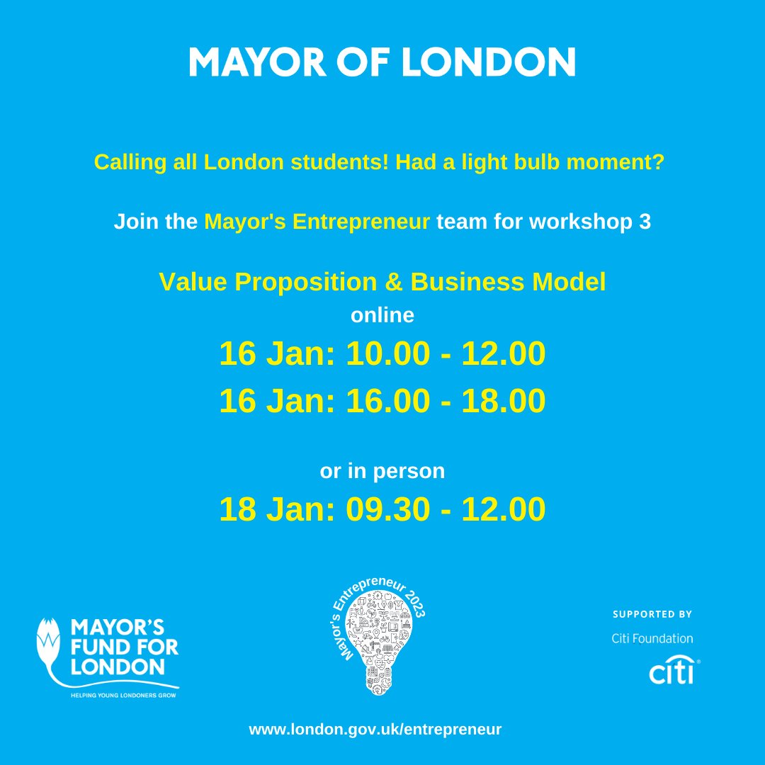 UCLEnterprise's tweet image. London students, you can still take part in this week's free workshops run by the Mayor's Entrepreneur Competition.

Learn more: bit.ly/3iqXGVd

#MayorsEntrepreneur #Pathways2Progress