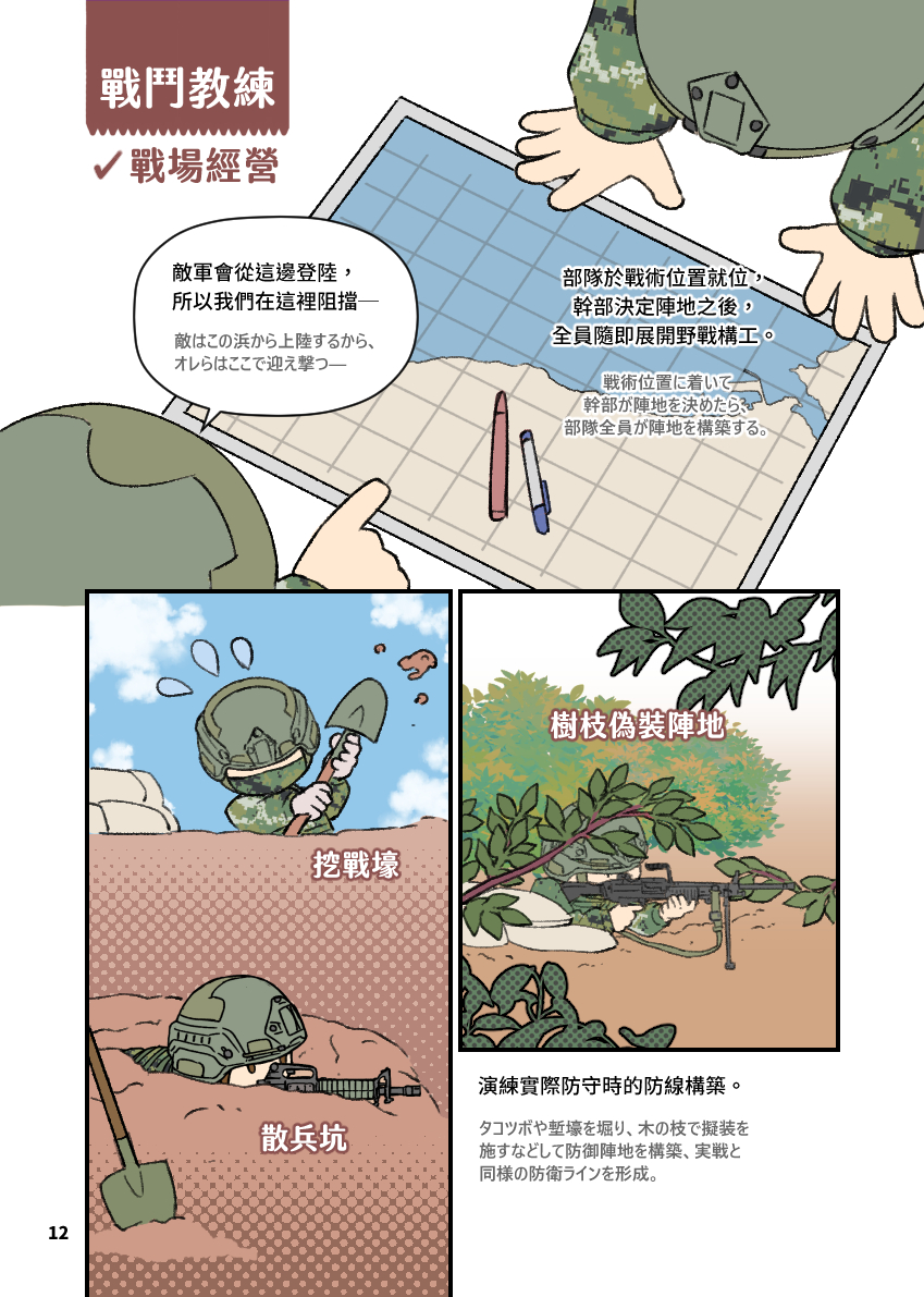 国軍新制度の教育召集ですが、緊張感が全然違いますね。基地で訓練する旧制度の1枚目に対し、2～4枚目が新制度の内容。 
