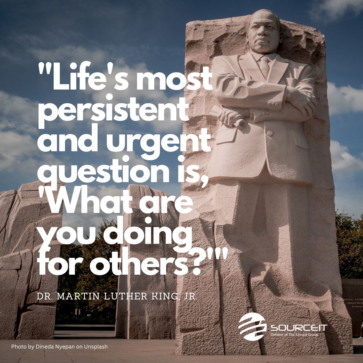 SourceITnow's tweet photo. On this Martin Luther King, Jr. Day, we hope the inspiration of Dr. King’s message is with you as you serve others in his memory and in support of his Dream. Our team wishes you a happy and peaceful day! #MLKDay https://t.co/RRIQYrDEmJ