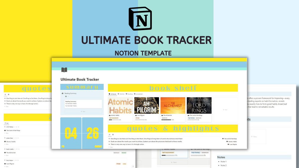 iamsourabhshen's tweet image. 🚨ANNOUNCEMENT🚨

I have built the Ultimate Book Tracker @NotionHQ template.

With this powerful tool, you’ll be able to turn reading into a habit that’s enjoyable and easy to stick to! 

Reply 👋 below &amp;amp; retweet, and I will DM you the link!

(Must be following)