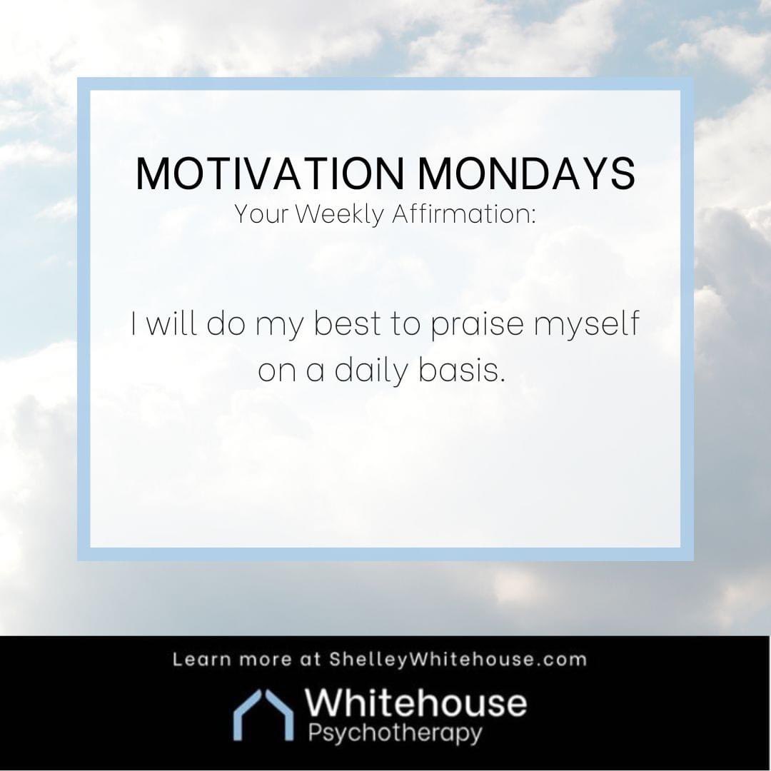 Psychotherapyw9's tweet photo. What is one thing you can praise yourself for today? Making sure that you validate yourself is an important part of fostering positive self talk.

#Psychotherapy #Therapy #MentalHealth #Toronto #TorontoTherapy #Therapist https://t.co/Tb37iWfvzh