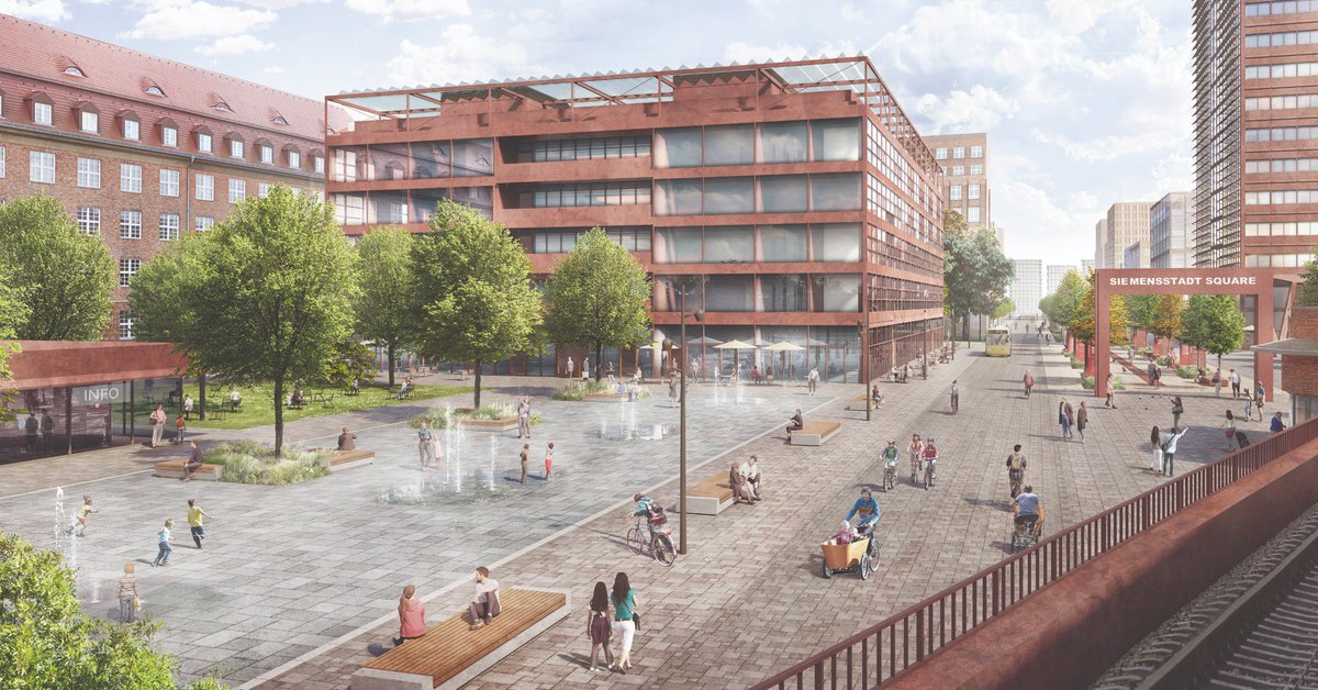 SiemensDE's tweet photo. Neugierig, wie das Entrée unserer #SiemensstadtSquare in Zukunft aussehen wird? Ein Blick durch unsere Glaskugel verrät es und so viel sei gesagt: Seine Aufgabe als Gesicht des neuen Berliner Stadtteils wird es mit Bravour meistern. Mehr hier nachlesen 👇