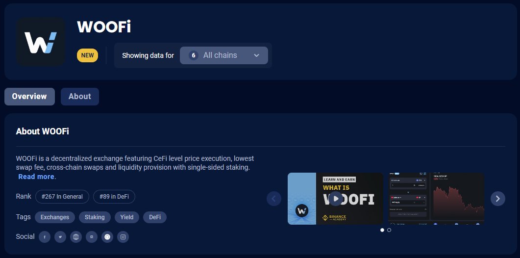 _WOO_X's tweet photo. Growing WOOFi’s footprint in DeFi

WOOFi now has a profile on @DappRadar, enabling more people to track its data and discover its unrivaled execution and real yields!

Check it out ➡️https://t.co/FOqYsme644 https://t.co/NINONSVlAV