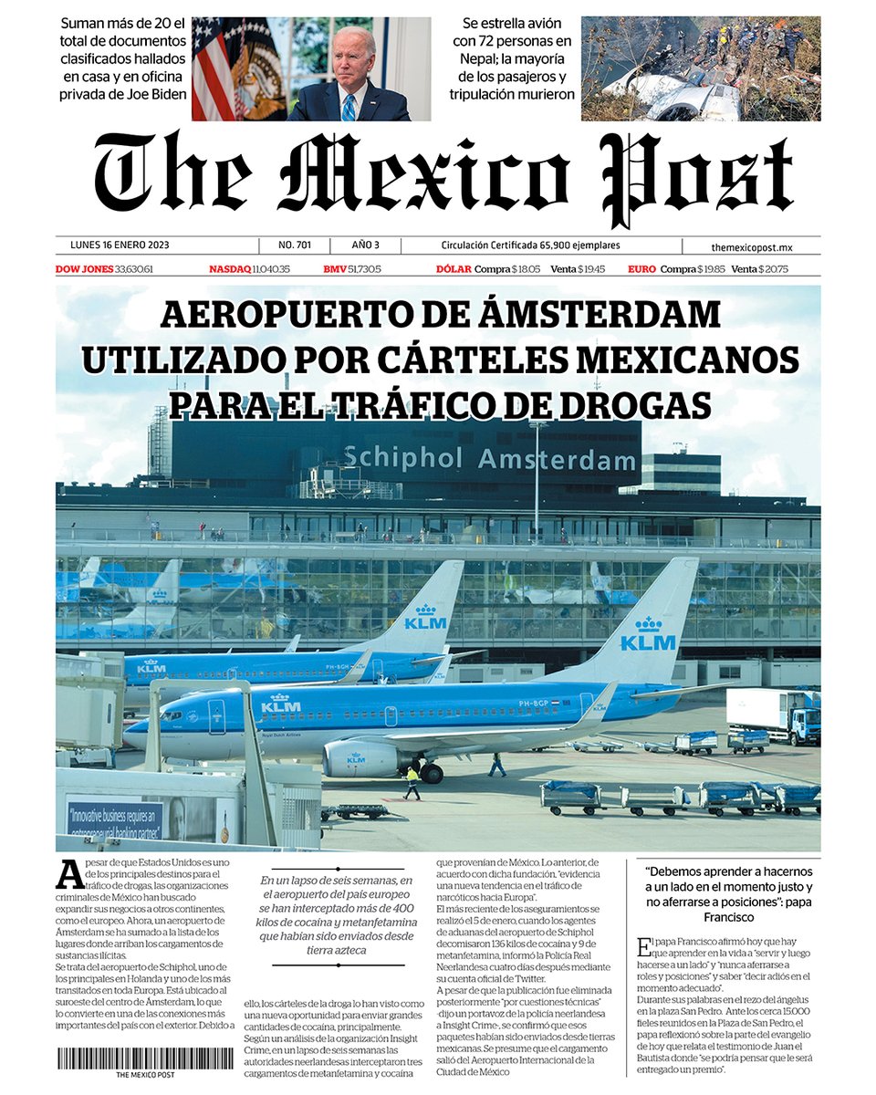 MexicoPost's tweet image. #TheMexicoPost

#Portada| #AEROPUERTO DE #ÁMSTERDAM UTILIZADO POR #CÁRTELES #MEXICANOS PARA EL #TRÁFICO DE #DROGAS

En el aeropuerto del #PaísEuropeo se han interceptado más de 400 kilos de cocaína y metanfetamina que habían sido enviados desde #México.
themexicopost.mx/?p=101283