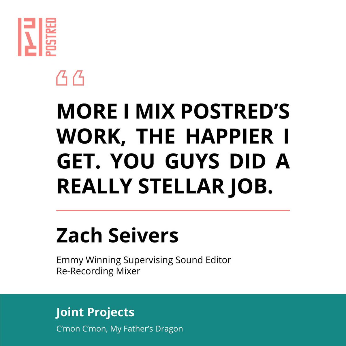 POSTRED_Audio's tweet photo. We are honored to share a testimonial by Zach Seivers, Supervising Sound Editor/Re-recording Mixer at @SNAPSOUND 🚀 

We have shared several wonderful projects, such as "My Father's Dragon," "C'MON C'MON," and "Raymond &amp; Ray." 🤝

#Foley #Sounddesign #Film #postproduction https://t.co/UAgd6raOs6