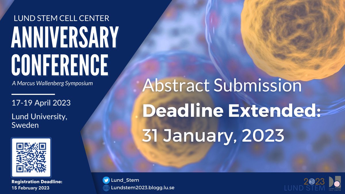 🚨Did you miss submitting an #abstract for #LundStem2023? Don’t worry, you still have a chance to present your work to the global #stemcell #science community - we’ve extended the submission deadline to 31 January!

Submit your #research now to join us!
👉lundstem2023.blogg.lu.se/abstract-submi…
