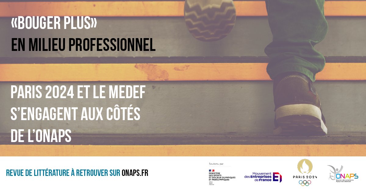 Vous souhaitez initier des actions dans votre entreprise en faveur de l’activité physique et la lutte contre les comportements sédentaires en 2023 ?
Revue de littérature à retrouver sur buff.ly/3tWw8c4   
<a href="/Paris2024/">Paris 2024</a> <a href="/medef/">Mouvement des Entreprises de France</a> <a href="/MEDEFsport/">MEDEF Sport</a> <a href="/cmicouin/">Céline Micouin</a> <a href="/NaraynenS/">Steven NARAYNEN</a>