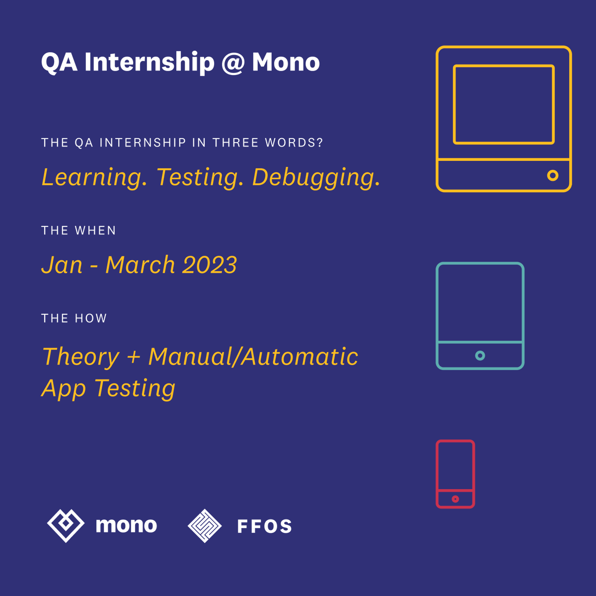 monosoftware's tweet photo. We're starting our second #QA Internship, under the guidance of our #QAspecialist, Ivana ΔosiΔ π©βπ«
Four students will have the chance to learn theoretical and practical knowledge on how to ensure top software quality, and we can't wait to see what they accomplish!
#MonoSoftware https://t.co/Z3smPkLQv6